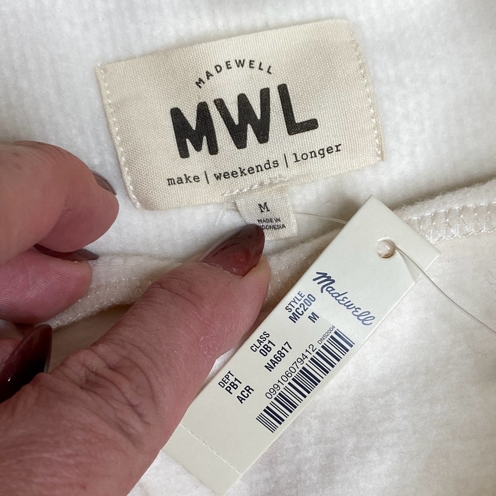 NWT Madewell MWL Ribbed Funnelneck Sweatshirt Medium Cream Relaxed Slouchy Boxy - Picture 7 of 9